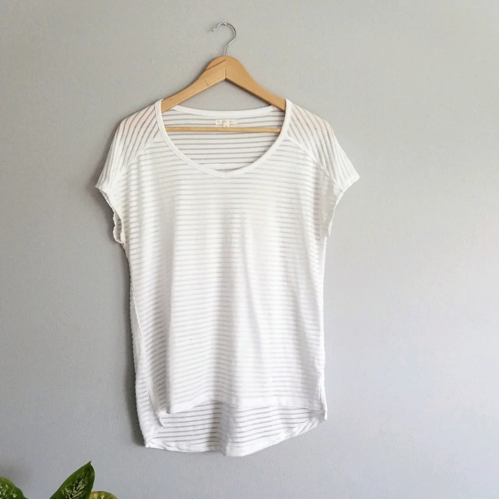 Northcrest White Striped Short Sleeved Top
